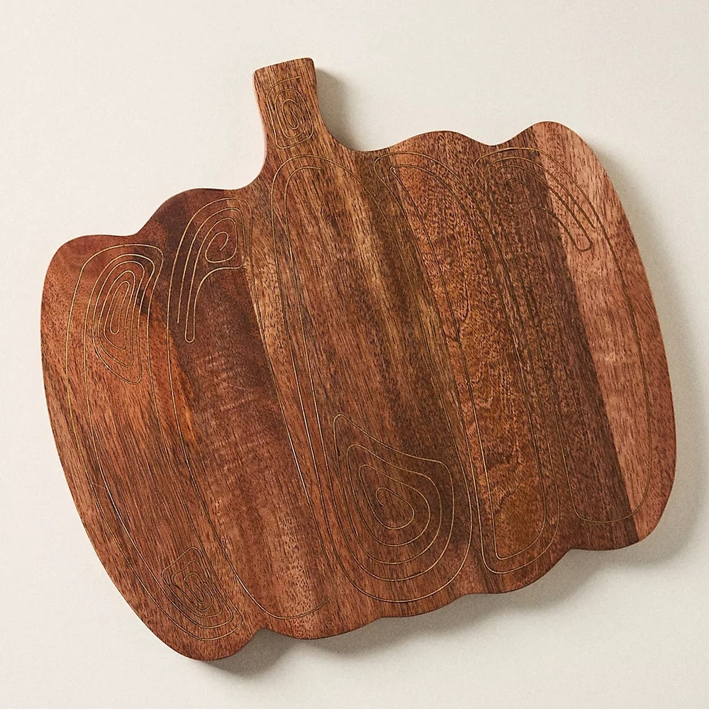 Anthropology Wood Inlay Pumpkin Cheese Board Serving Board